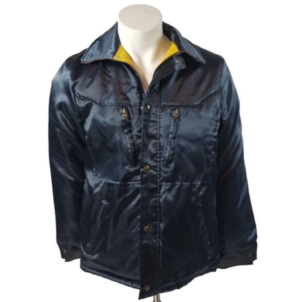 Sears Work Leisure Nylon Jacket Mens Medium Blue Vintage 70s Made In USA Retro